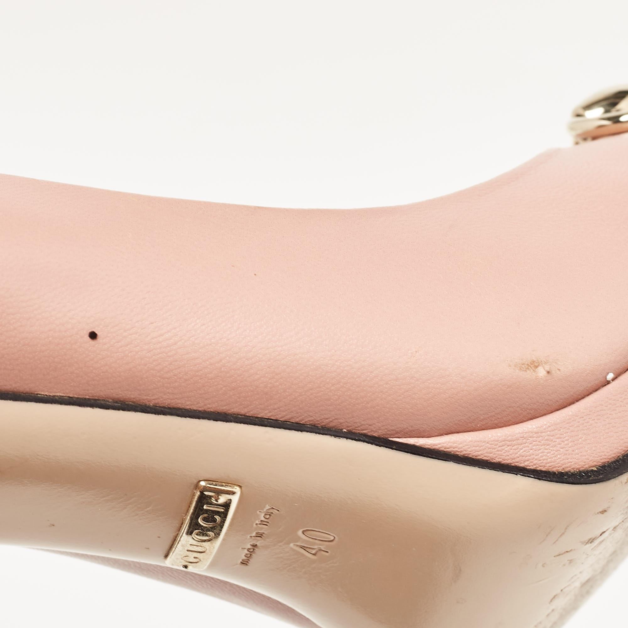 Gucci Pink Leather Horsebit Platform Pumps Size 40 4