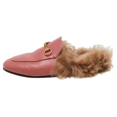 Used Gucci Pink Leather Horsebit Princetown Flat Mules Size 37