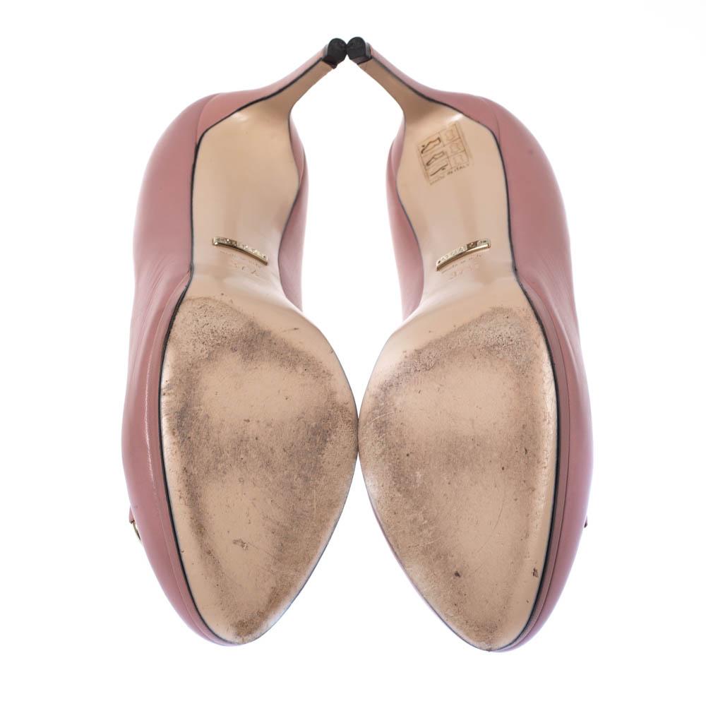 Brown Gucci Pink Leather Horsebit Pumps Size 37.5