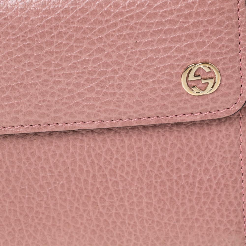 Beige Gucci Pink Leather Interlocking G Continental Wallet