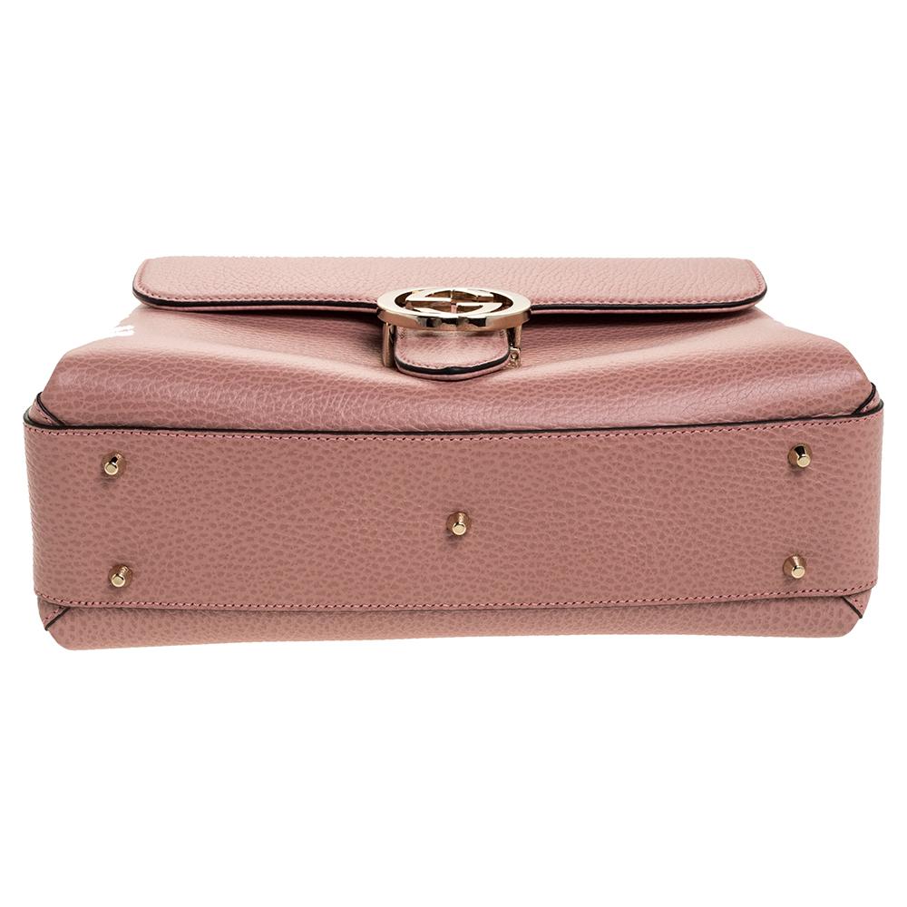 Gucci Pink Leather Interlocking GG Top Handle Bag In Excellent Condition In Dubai, Al Qouz 2