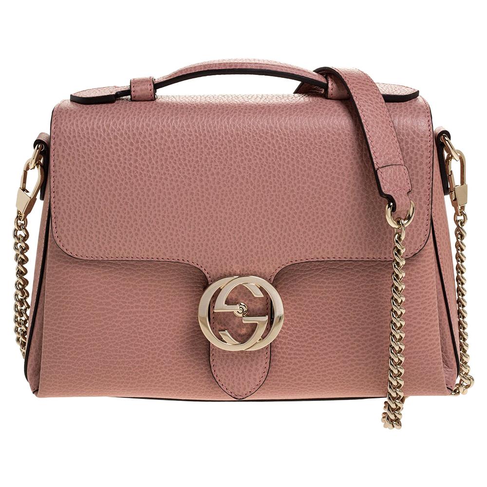 Gucci Pink Leather Interlocking GG Top Handle Bag