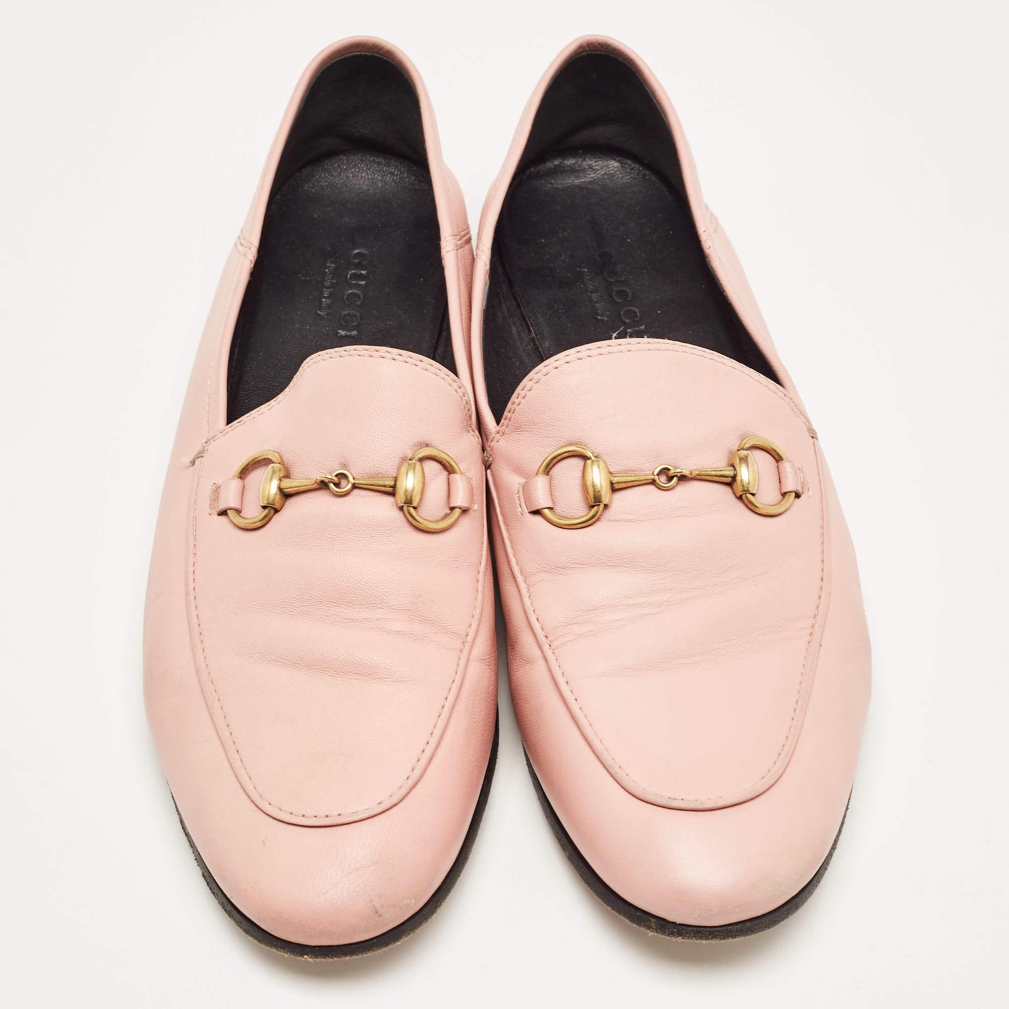 Gucci Pink Leather Jordaan Loafers Size 37 In Good Condition In Dubai, Al Qouz 2