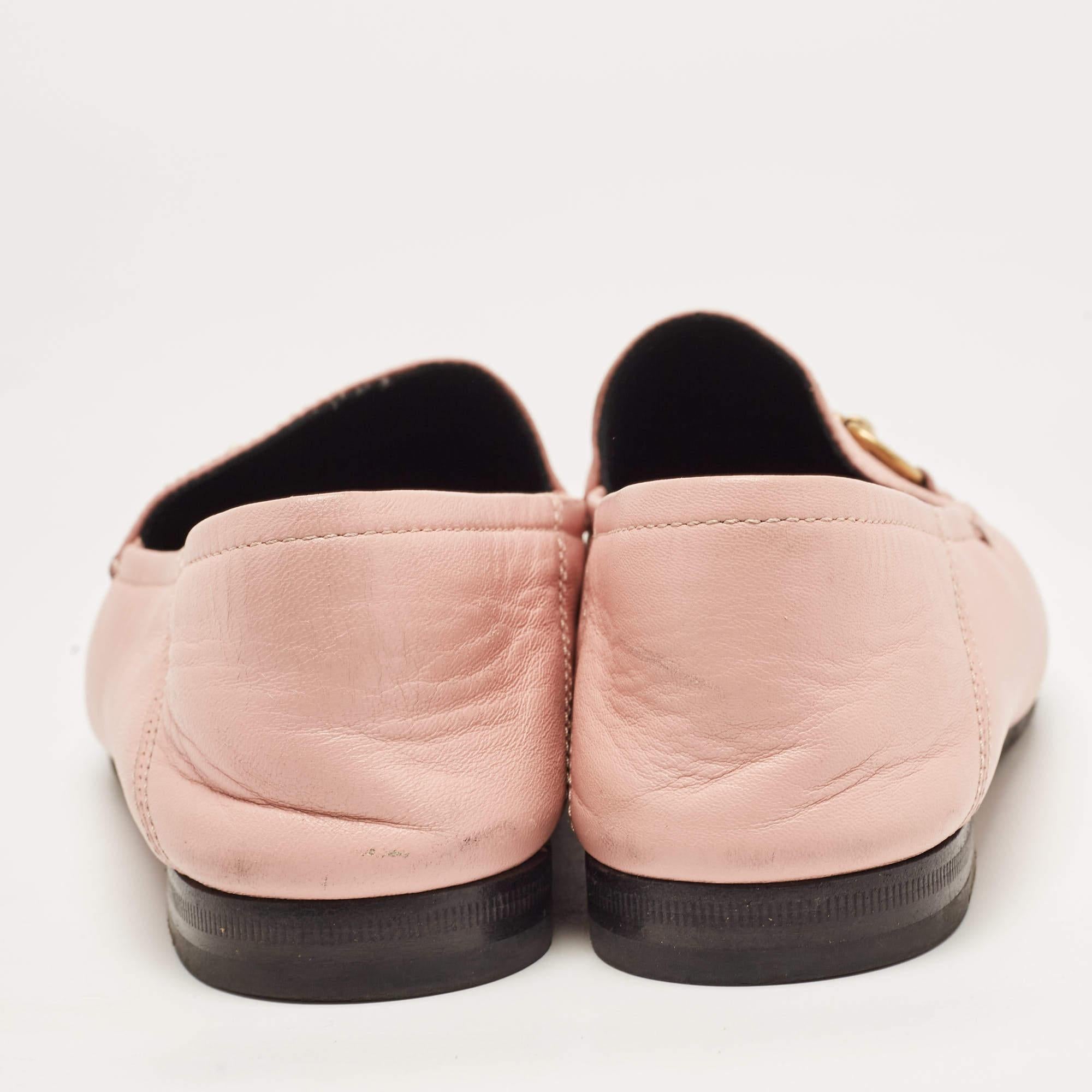Gucci Pink Leather Jordaan Loafers Size 37 3
