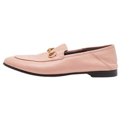 Used Gucci Pink Leather Jordaan Loafers Size 37.5