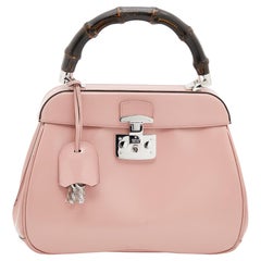Gucci Pink Leather Lady Lock Bamboo Top Handle Bag