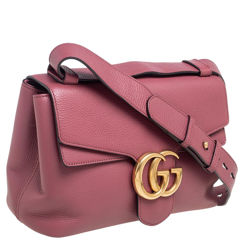 Gucci Pink Leather Large GG Marmont Shoulder Bag In Good Condition In Dubai, Al Qouz 2