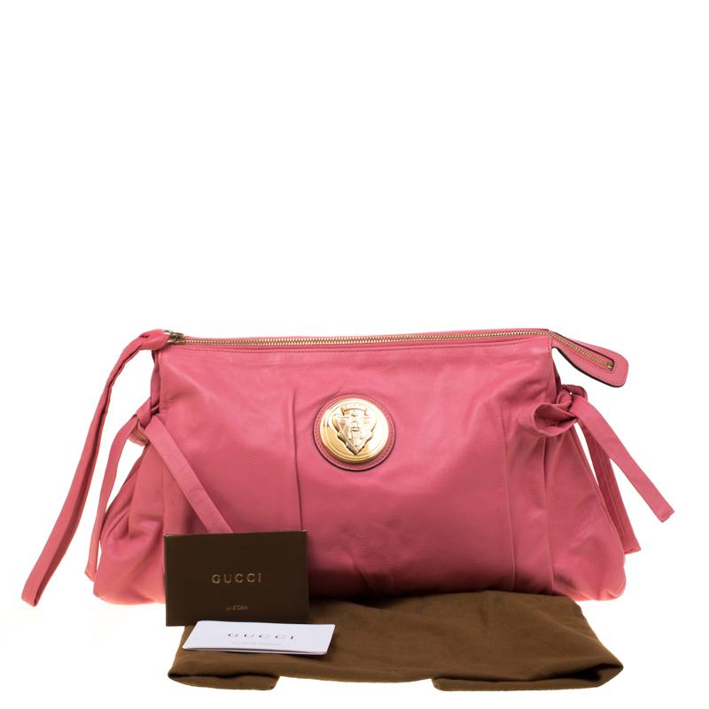 Gucci Pink Leather Large Hysteria Clutch 4