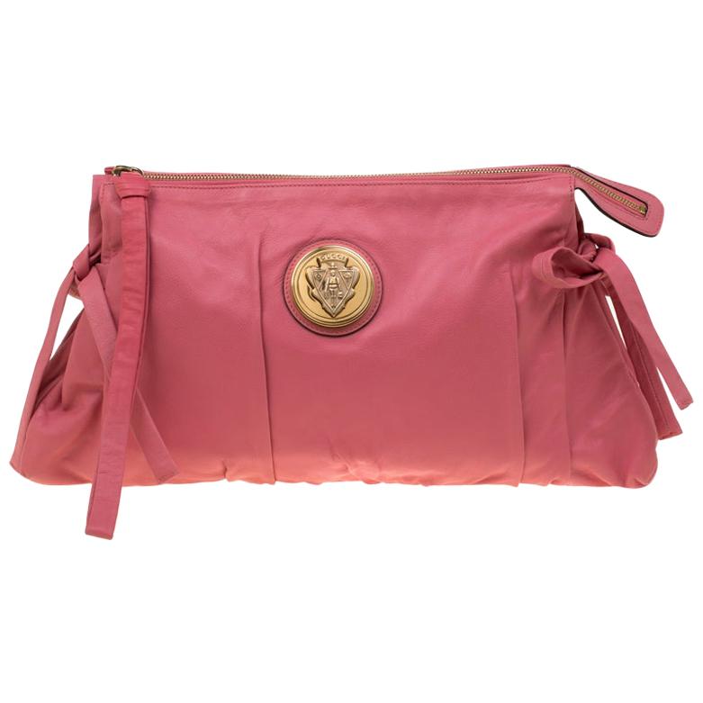 Gucci Pink Leather Large Hysteria Clutch