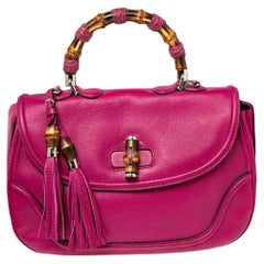 Gucci Pink Leather Large New Bamboo Tassel Top Handle Bag