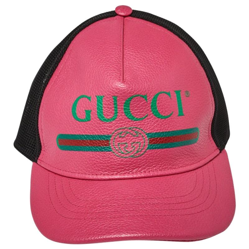 Gucci Pink Leather Logo Baseball Cap M