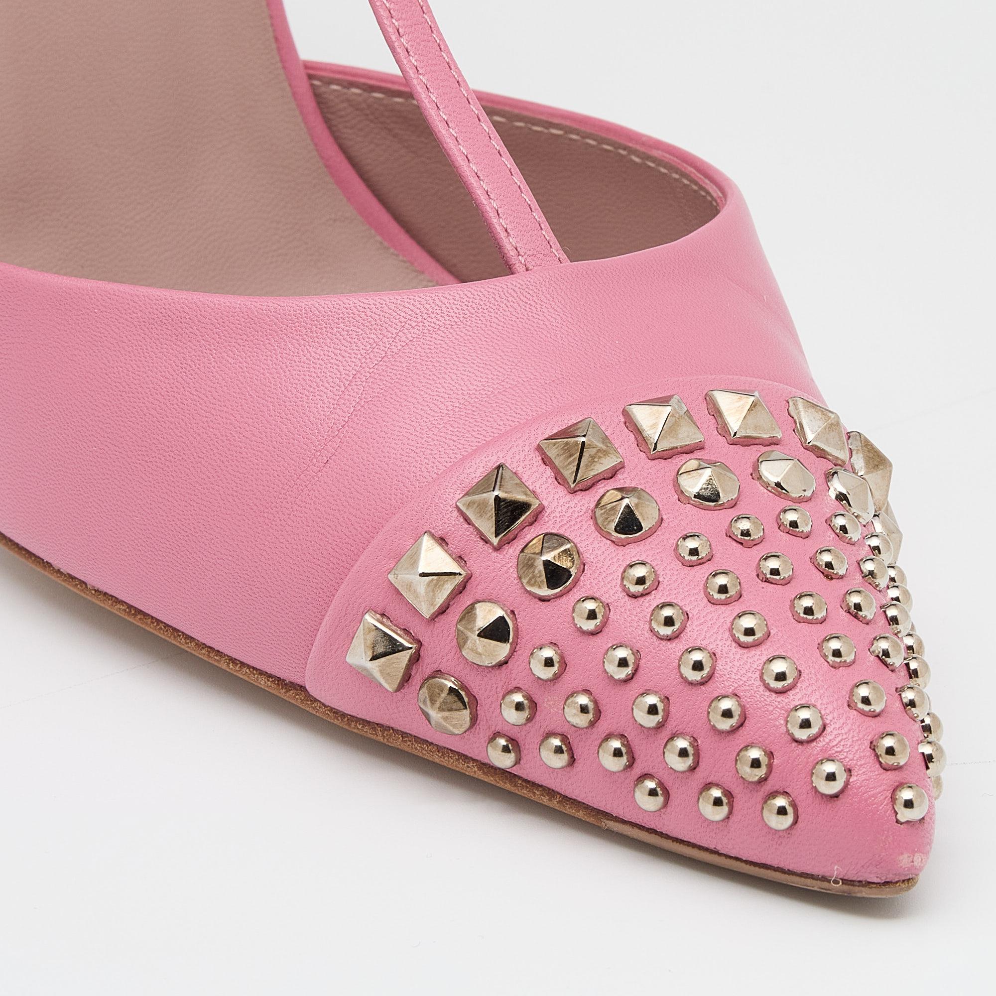 Women's Gucci Pink Leather Malaga Studded T Strap Pumps Size 38.5