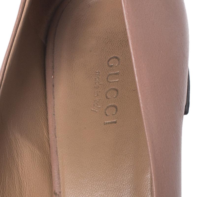 Gucci Pink Leather Marmont GG Peep Toe Block Heel Pumps Size 37.5 In Good Condition In Dubai, Al Qouz 2
