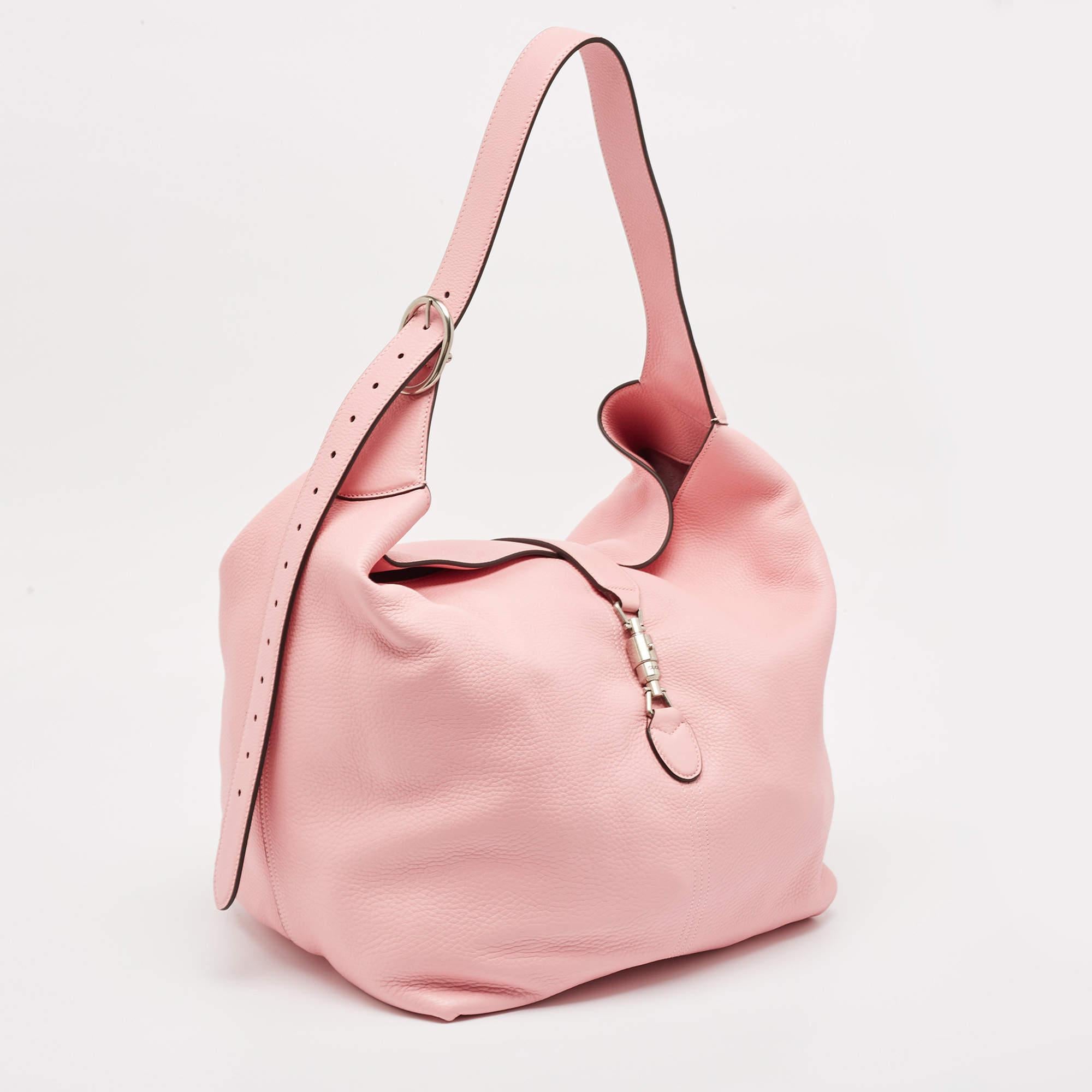 Gucci Pink Leather Medium Jackie 1961 Shoulder Bag In New Condition For Sale In Dubai, Al Qouz 2