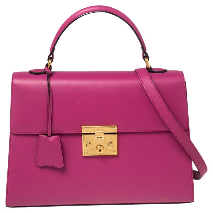 Gucci Pink Leather Medium Padlock Top Handle Bag