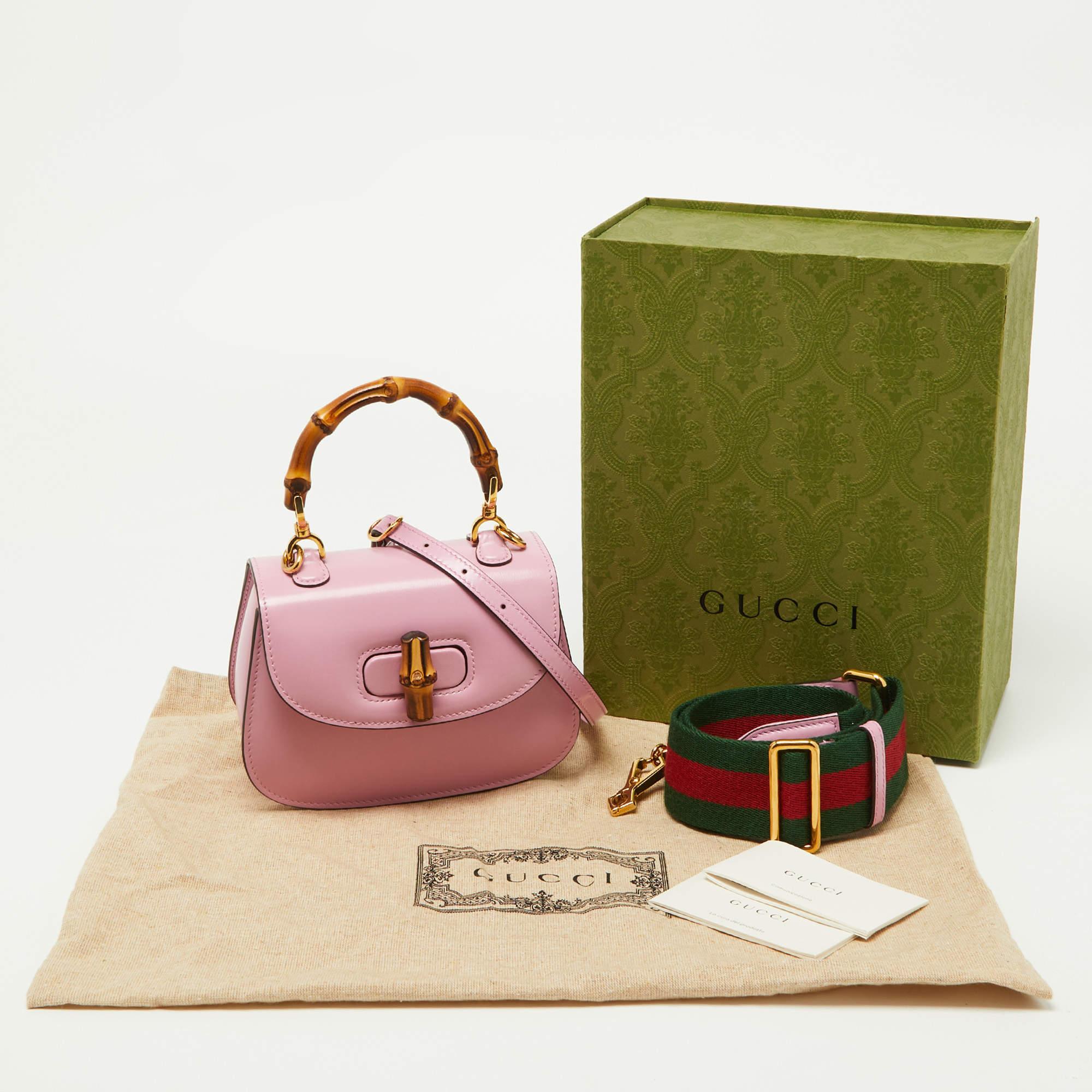 Gucci Pink Leather Mini 1947 Bamboo Top Handle Bag 6