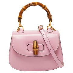 Gucci Pink Leather Mini 1947 Bamboo Top Handle Bag