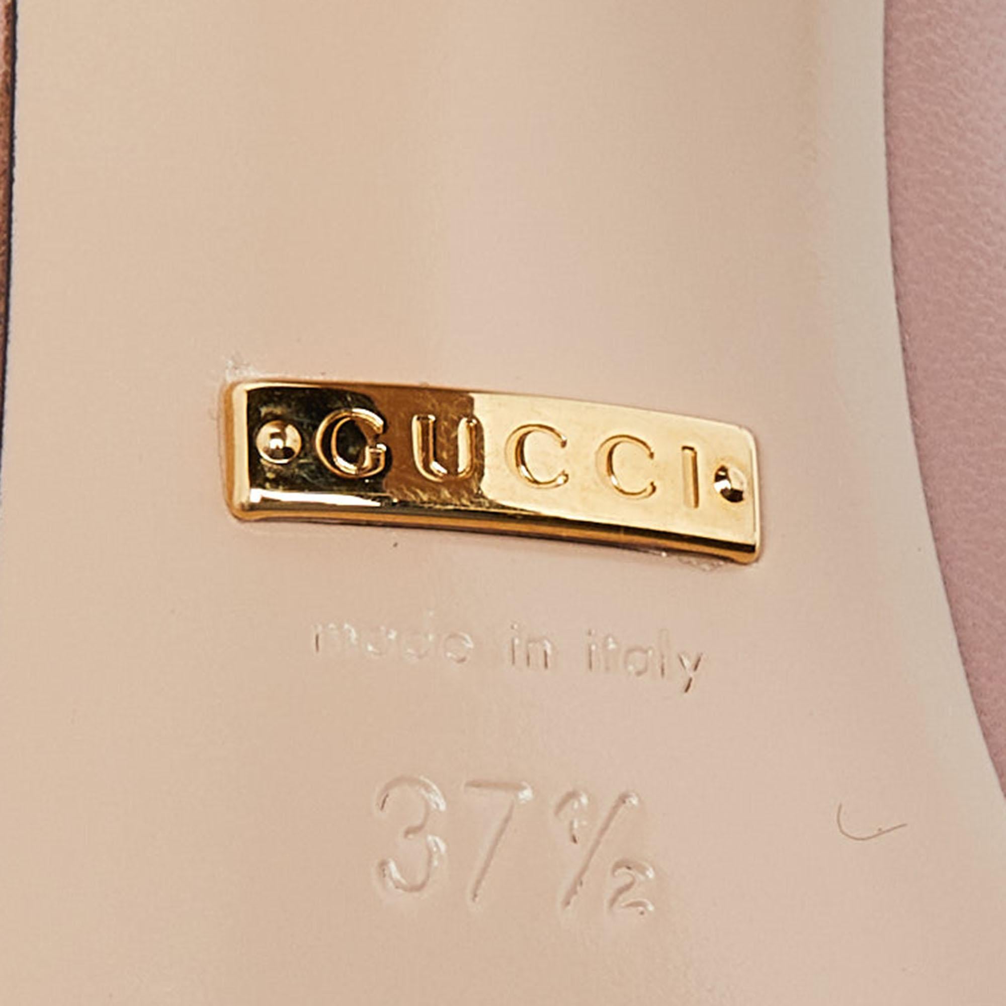 Gucci Pink Leather Molina Crystal Heart T-Strap Pumps Size 37.5 2