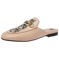 Gucci Pink Leather Mystic Cat Princetown Mules Size 37