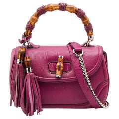 Gucci Pink Leather New Bamboo Top Handle Bag