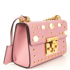 GUCCI pink leather PADLOCK SMALL PEARL STUDDED Shoulder Bag