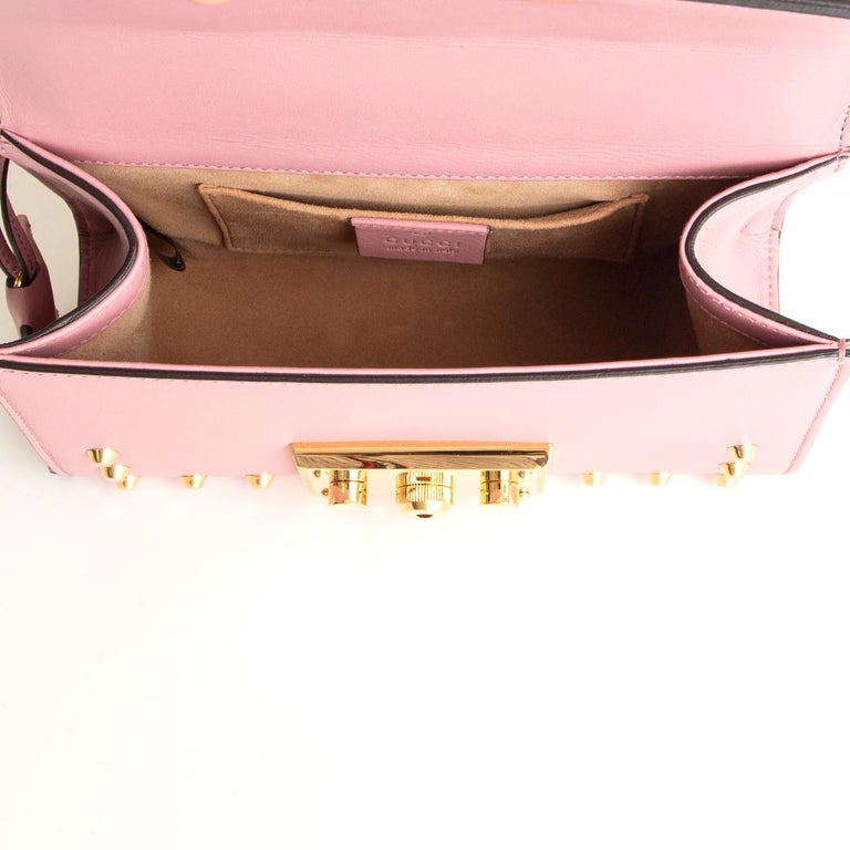 GUCCI pink leather PADLOCK SMALL PEARL STUDDED Shoulder Bag at 1stDibs
