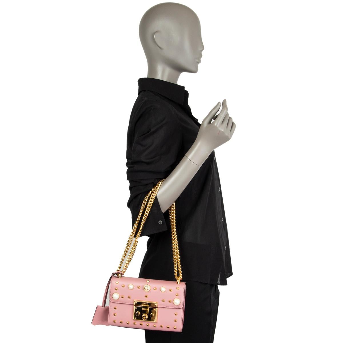 Women's GUCCI pink leather PADLOCK SMALL PEARL STUDDED Shoulder Bag