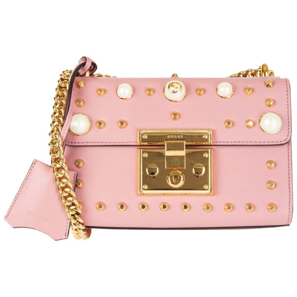 GUCCI pink leather PADLOCK SMALL PEARL STUDDED Shoulder Bag at 1stDibs