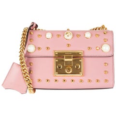 Used GUCCI pink leather PADLOCK SMALL PEARL STUDDED Shoulder Bag