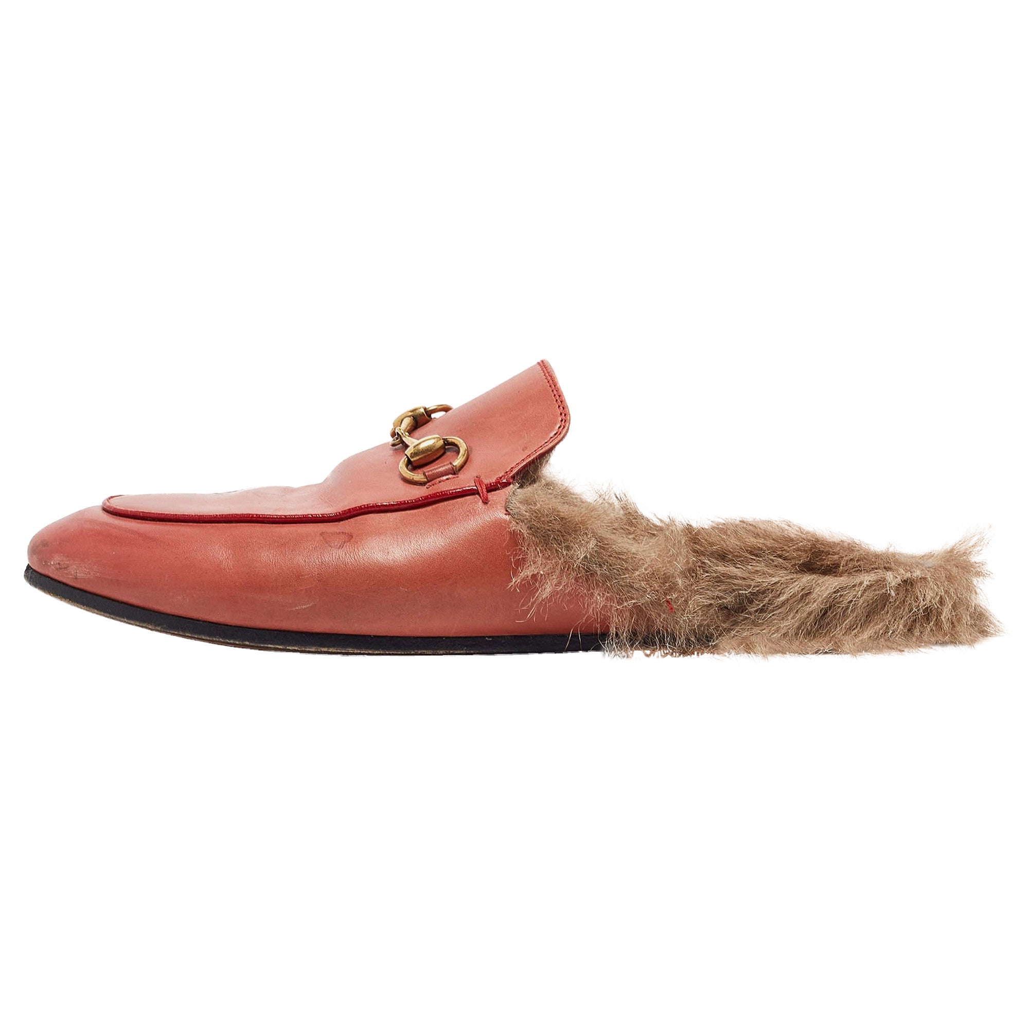 Gucci Pink Leather Princetown Flat Mules Size 37