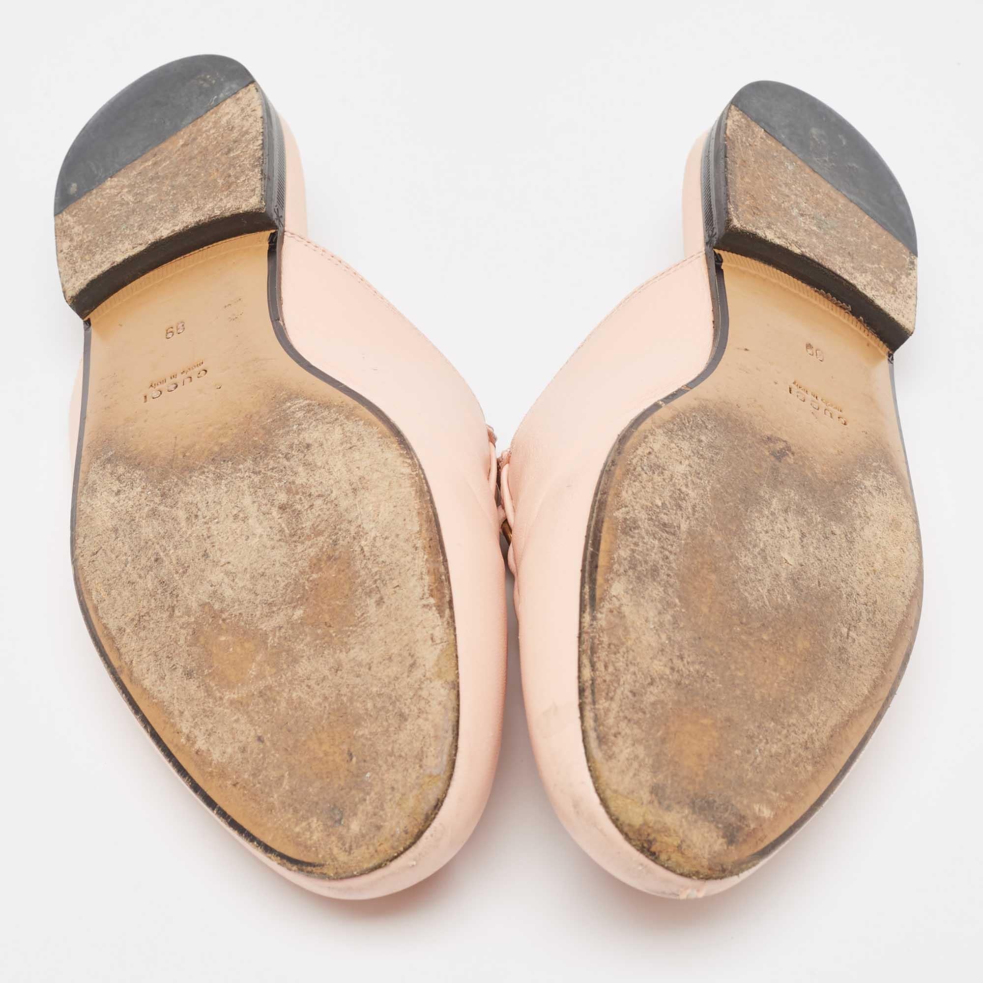 Gucci Pink Leather Princetown Flat Mules Size 39 For Sale 1