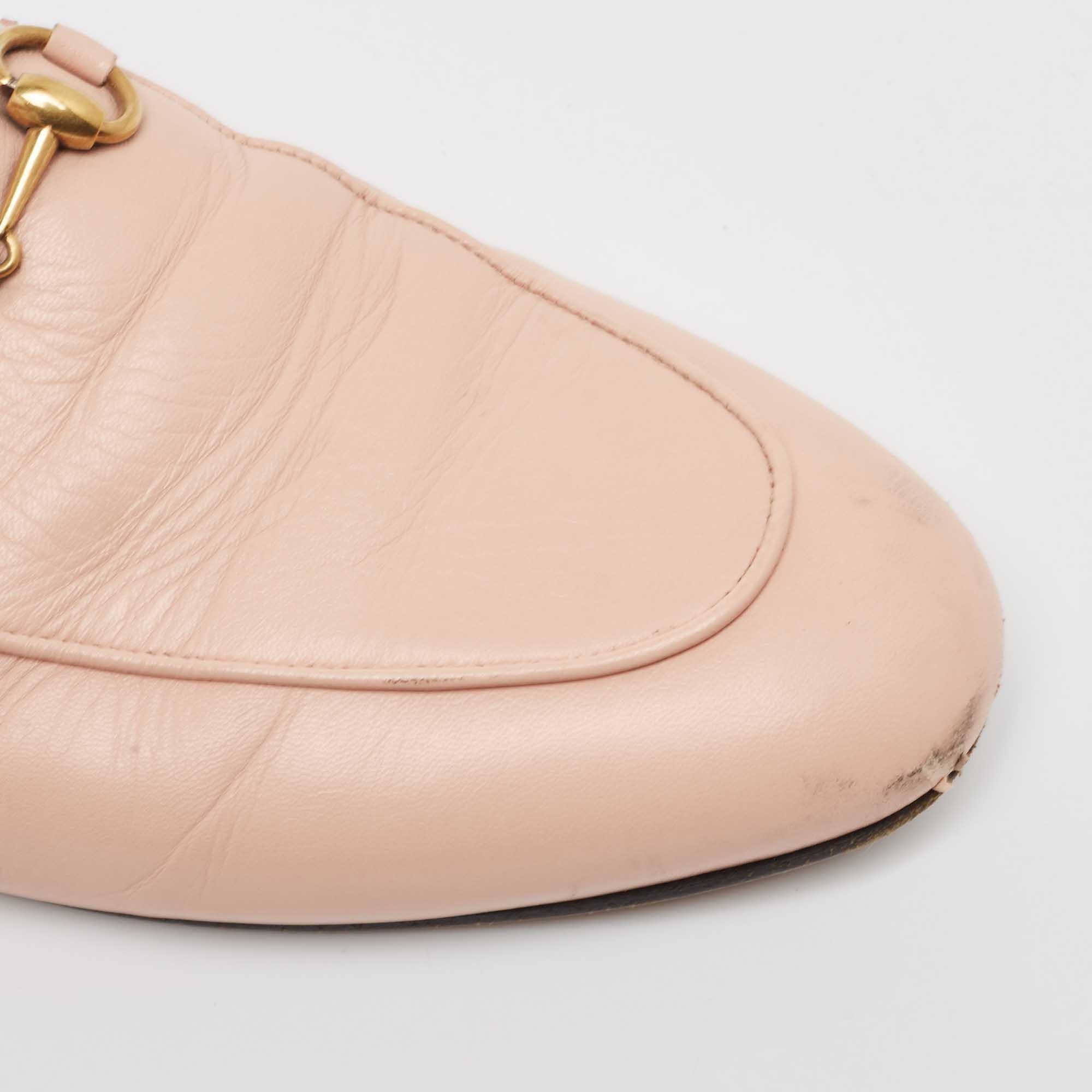 Gucci Pink Leather Princetown Flat Mules Size 39 For Sale 2