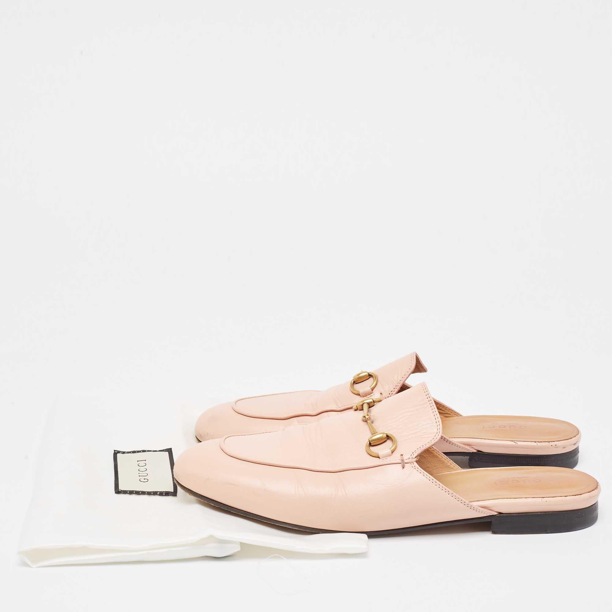 Gucci Pink Leather Princetown Flat Mules Size 39 For Sale 4