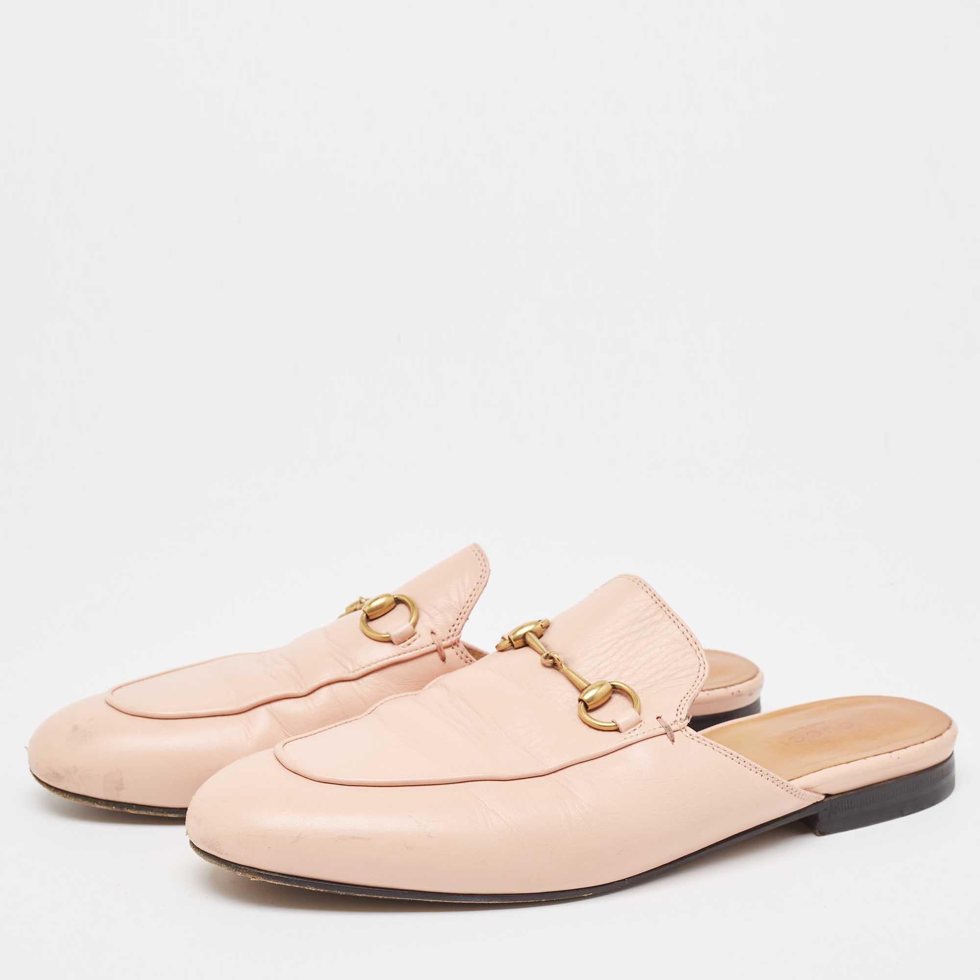 Gucci Pink Leather Princetown Flat Mules Size 39 For Sale 5