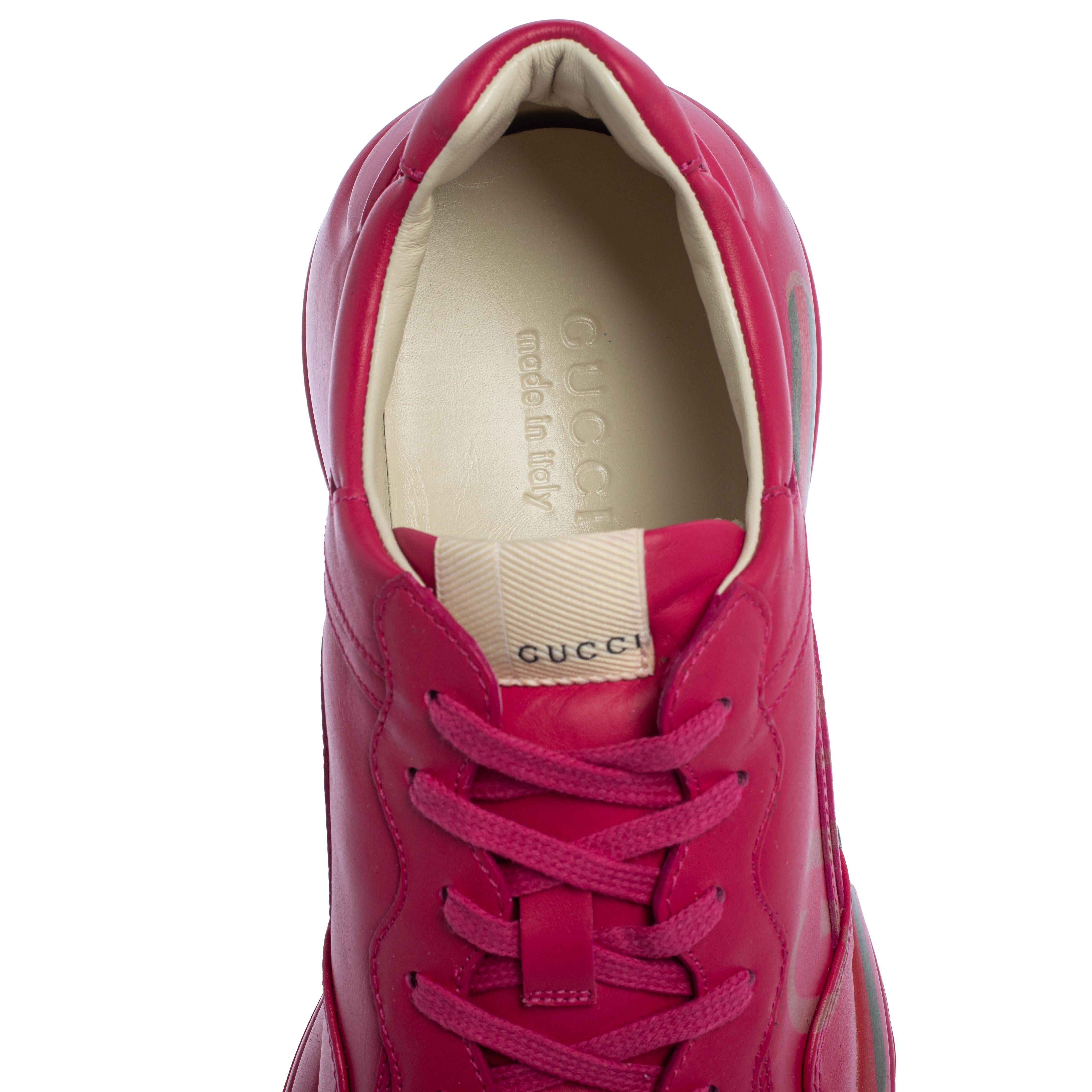 Gucci Pink Leather Rhyton Logo Print Low Top Sneakers Size 36 2