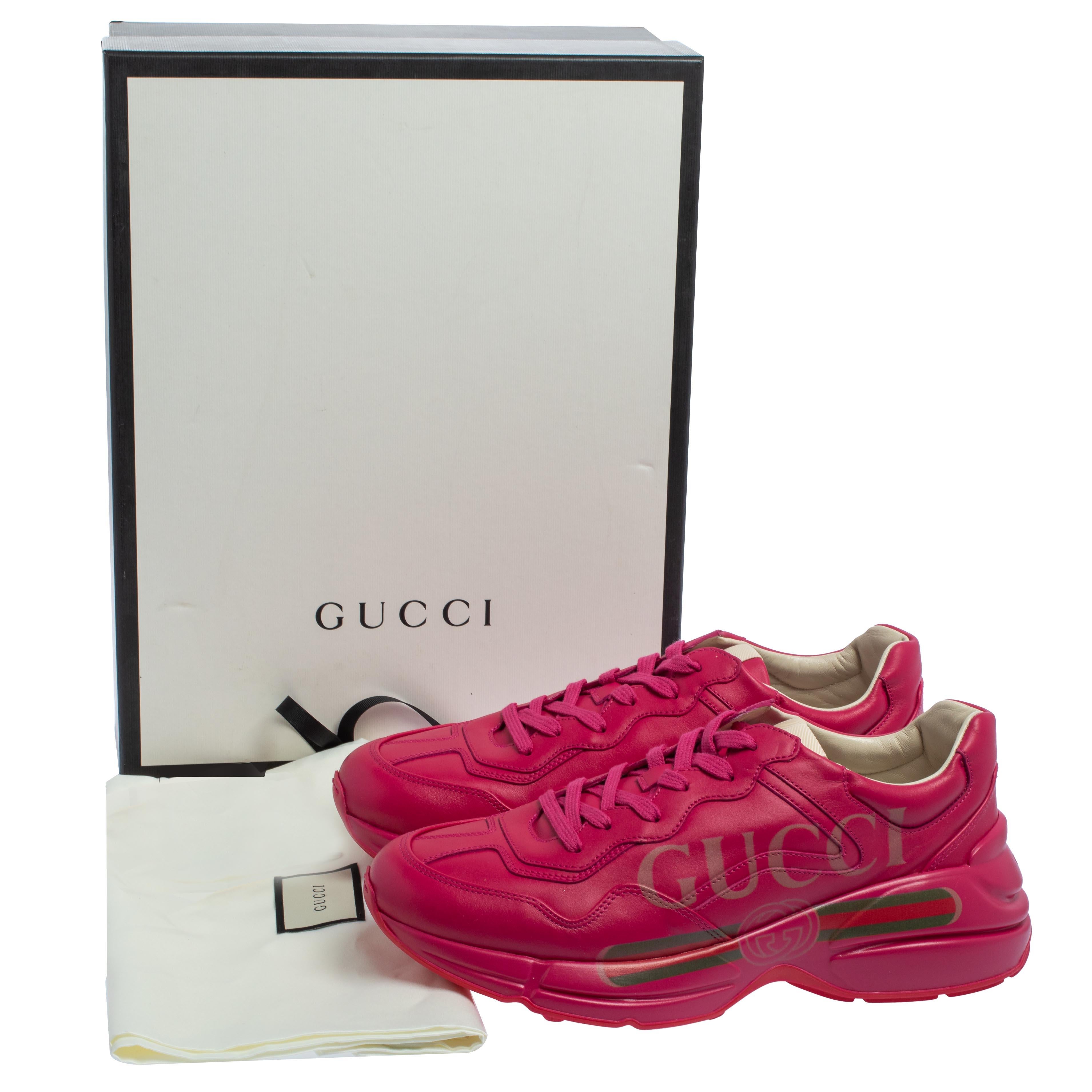Gucci Pink Leather Rhyton Logo Print Low Top Sneakers Size 36 4