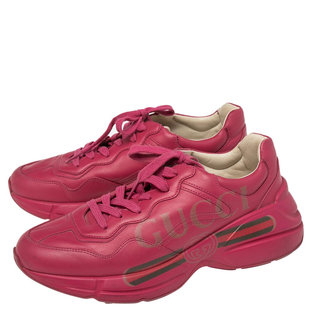 Women's Gucci Pink Leather Rhyton Logo Print Low Top Sneakers Size 39