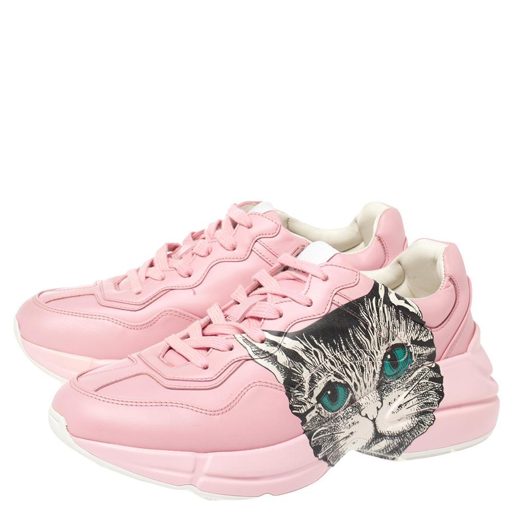 Gucci Pink Leather Rhyton Mystic Cat Sneakers Size 37 at 1stDibs