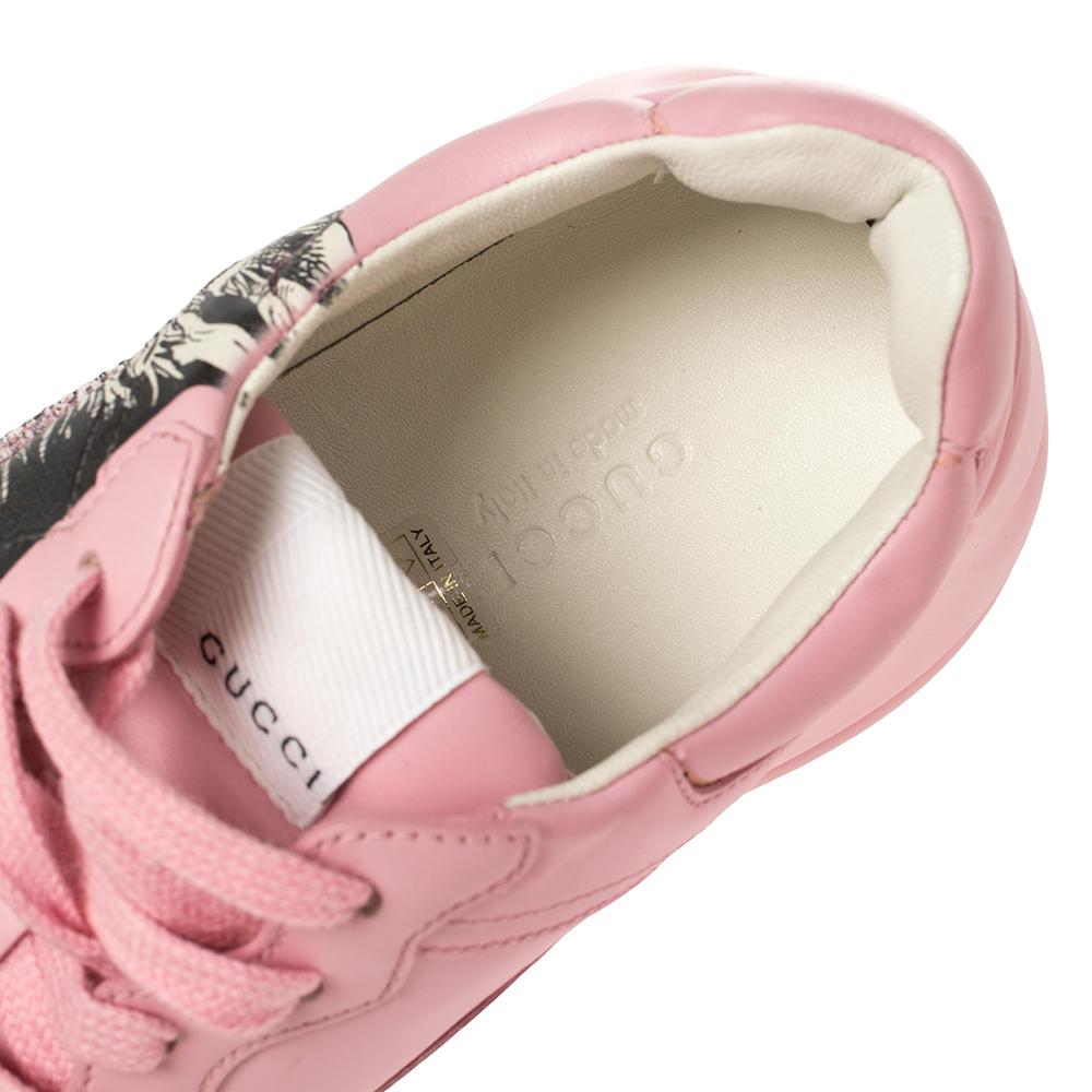 Beige Gucci Pink Leather Rhyton Mystic Cat Sneakers Size 37