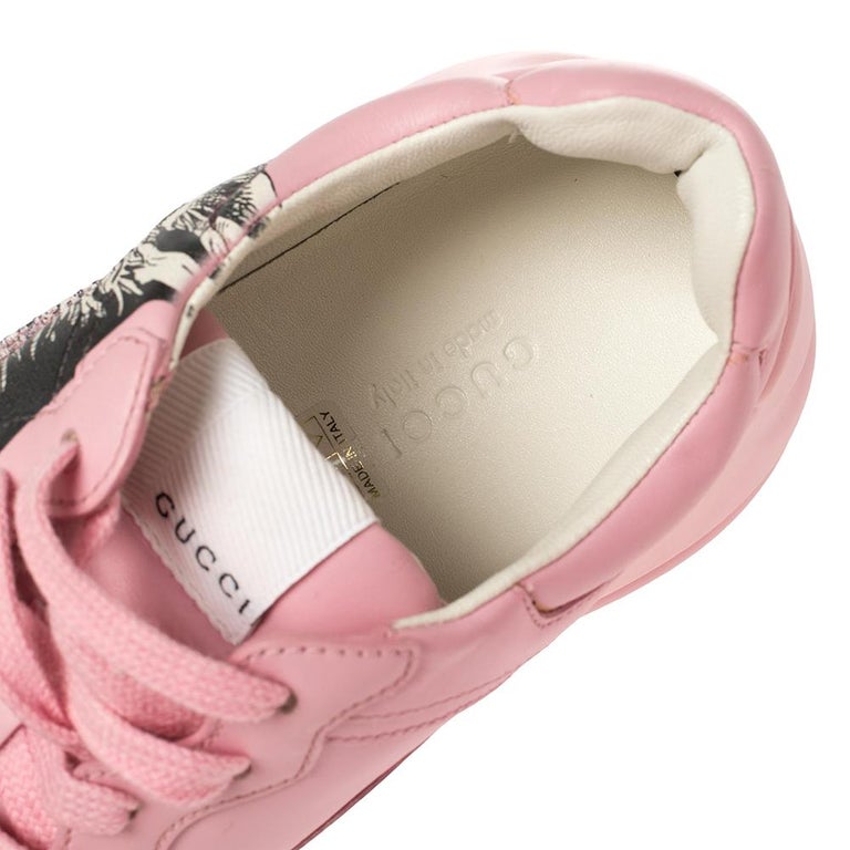 Gucci Pink Leather Rhyton Mystic Cat Sneakers Size 37 at 1stDibs