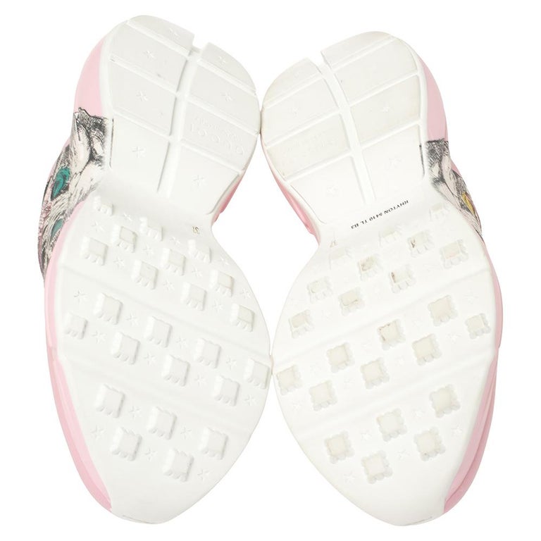 Gucci Pink Leather Rhyton Mystic Cat Sneakers Size 37 at 1stDibs