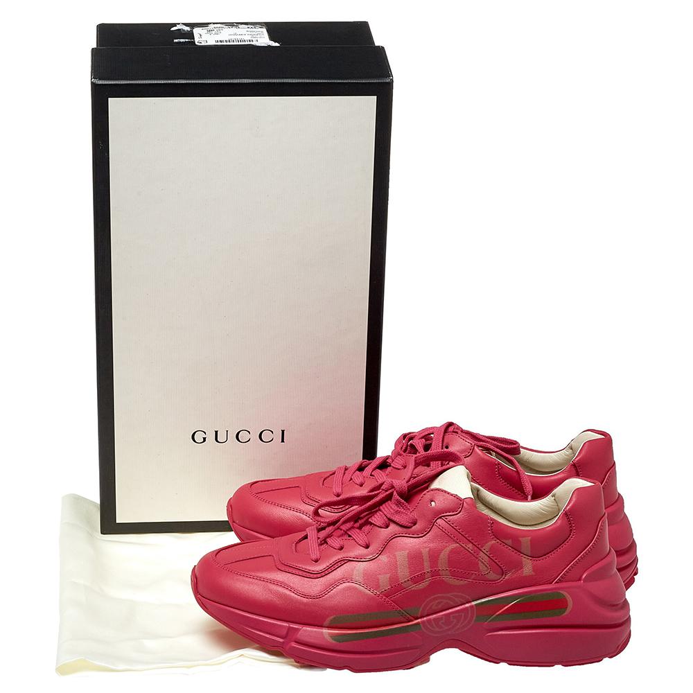 Gucci Pink Leather Rhyton Vintage Logo Platform Sneakers Size 41 In New Condition In Dubai, Al Qouz 2