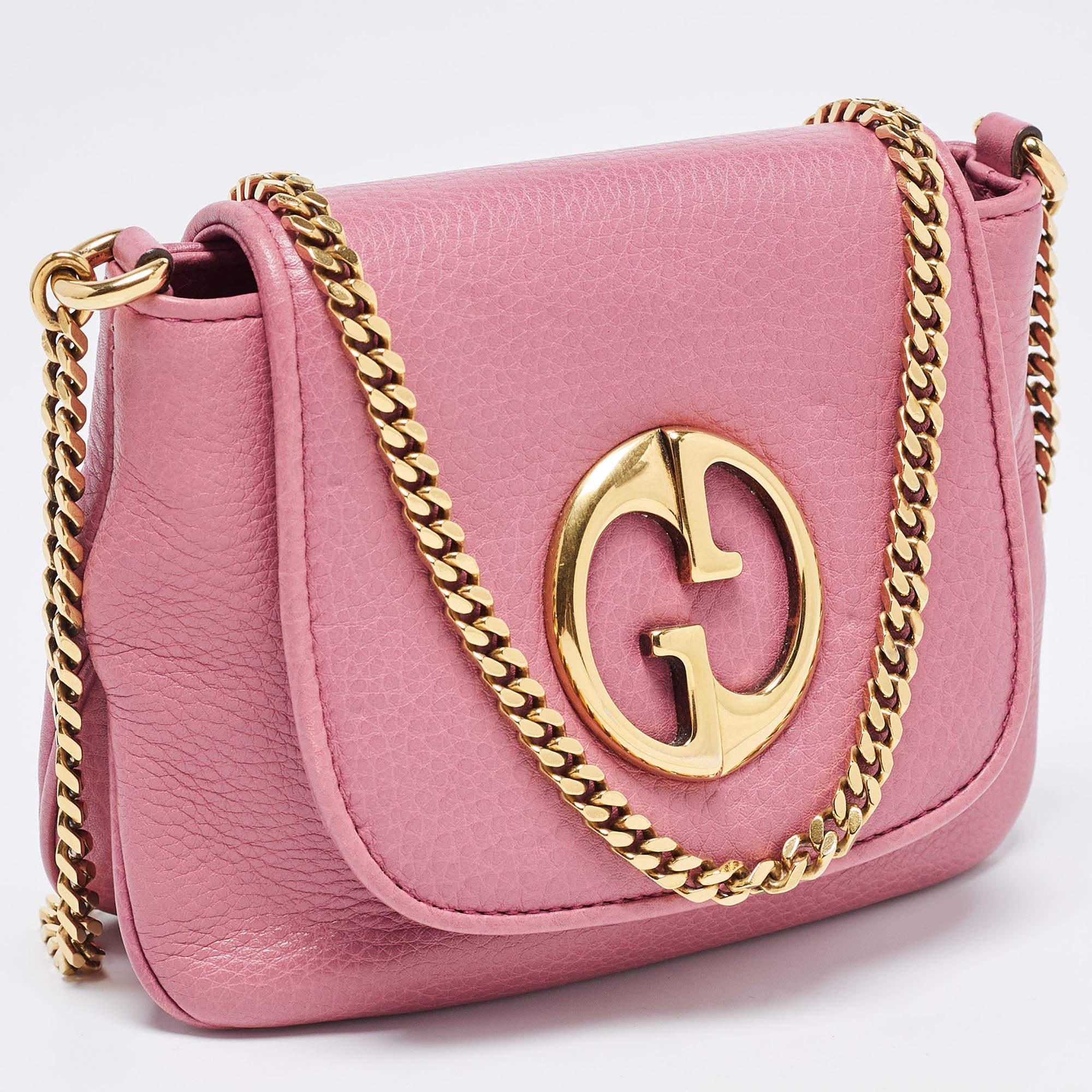 Women's Gucci Pink Leather Small 1973 Chain Crossbody Bag