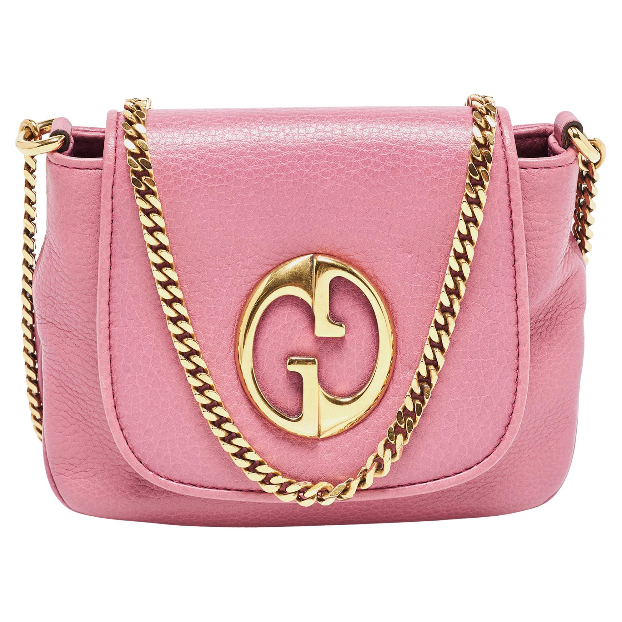 Gucci Pink Leather Small 1973 Chain Crossbody Bag