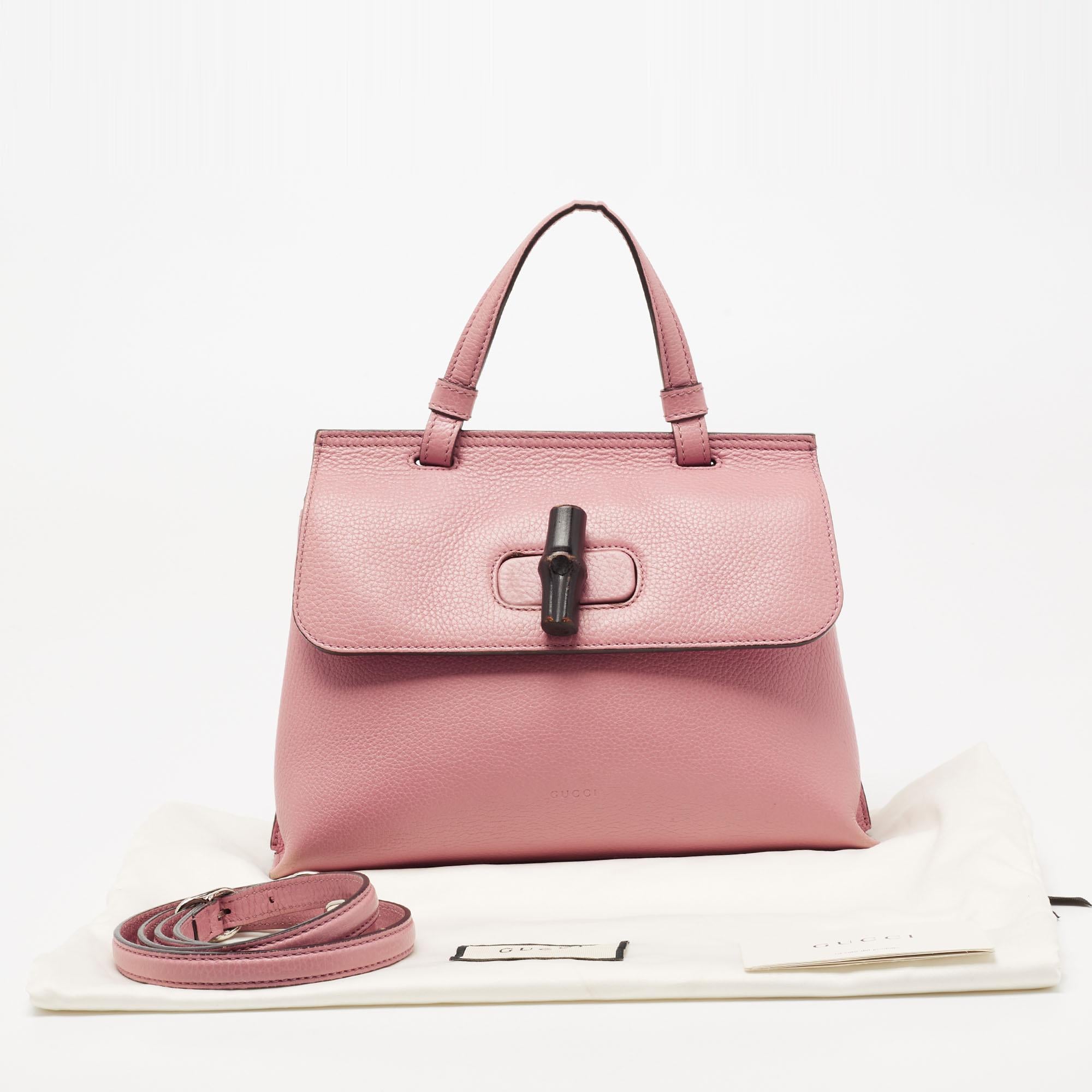 Gucci Pink Leather Small Bamboo Daily Top Handle Bag 3