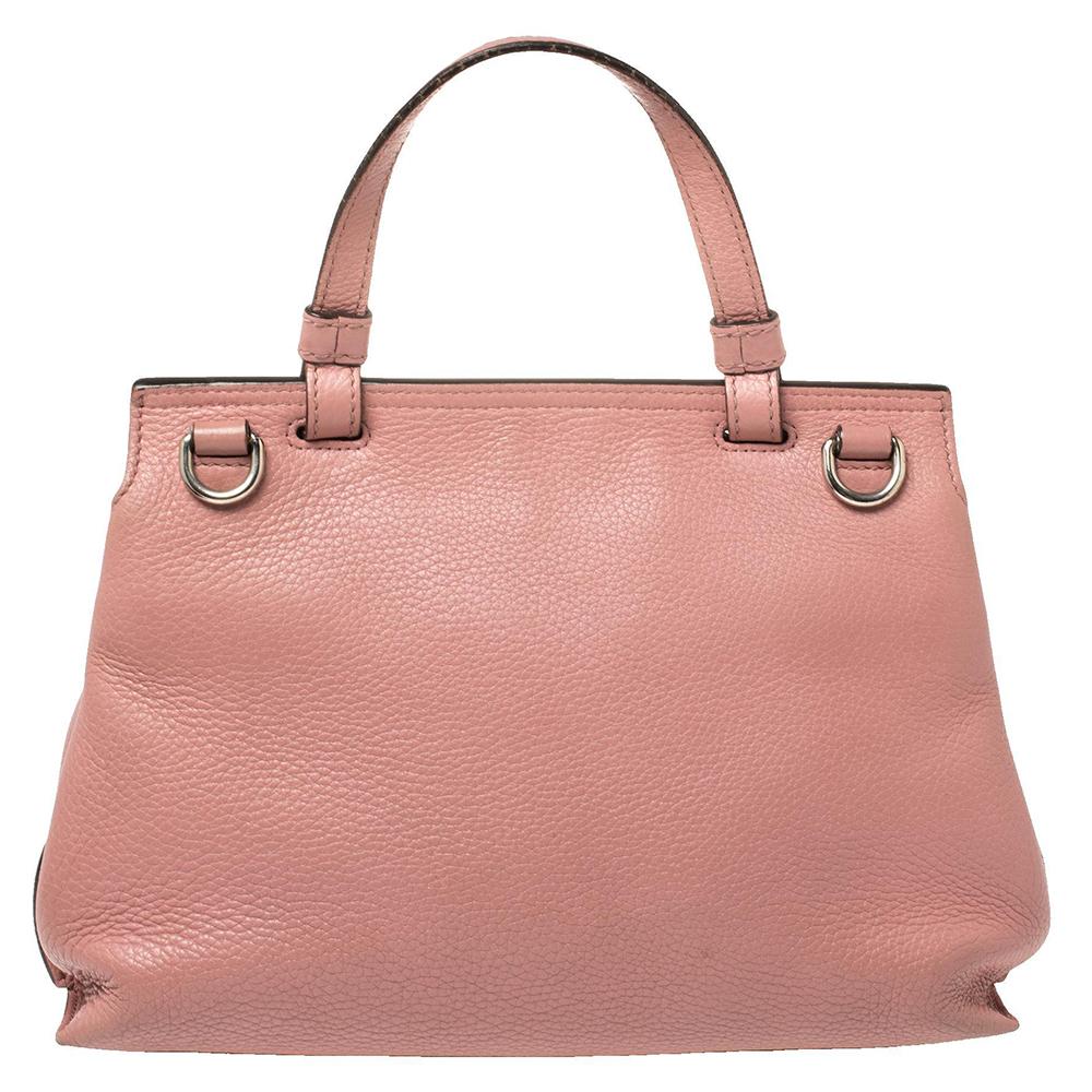 Brown Gucci Pink Leather Small Bamboo Daily Top Handle Bag