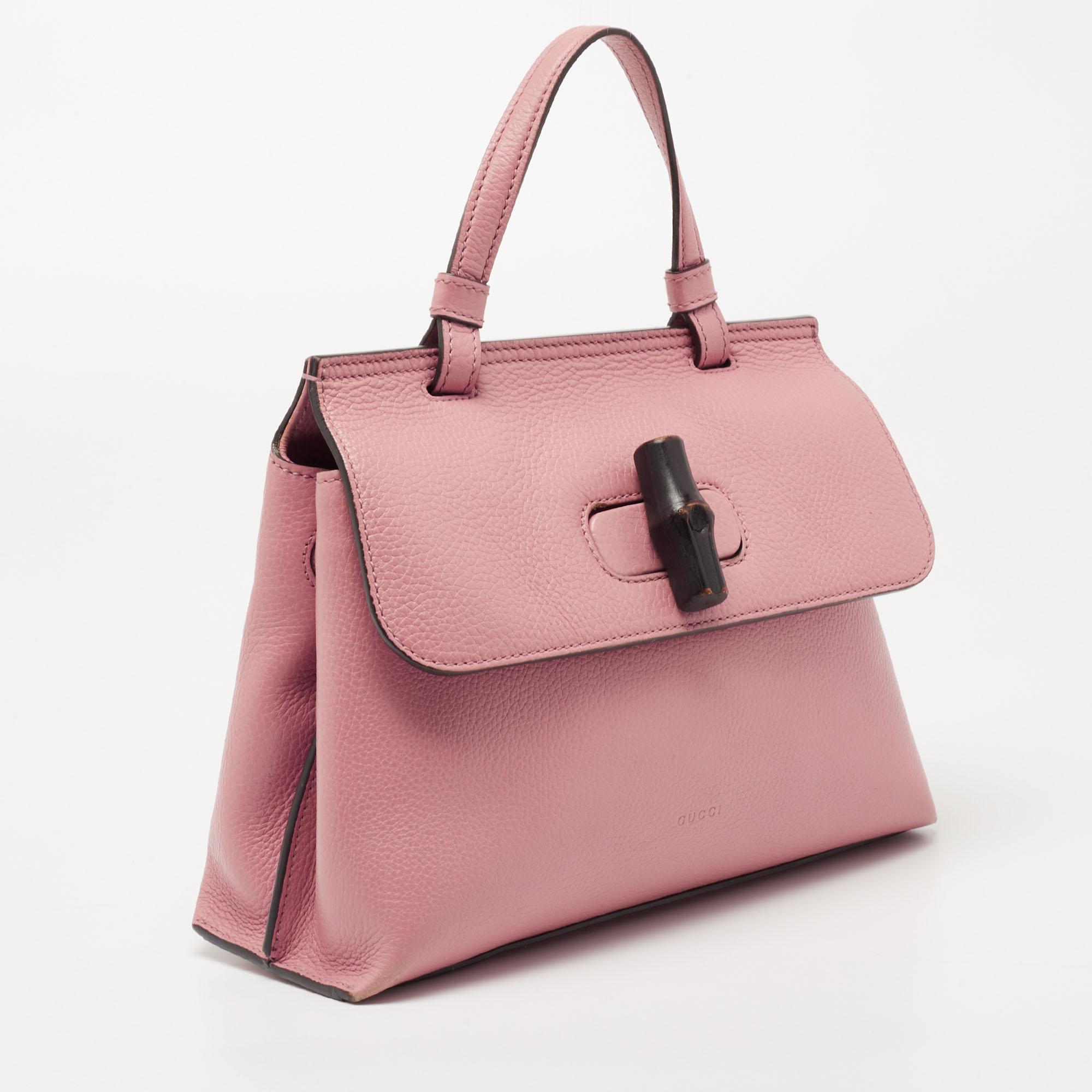 gucci pink bamboo handbag