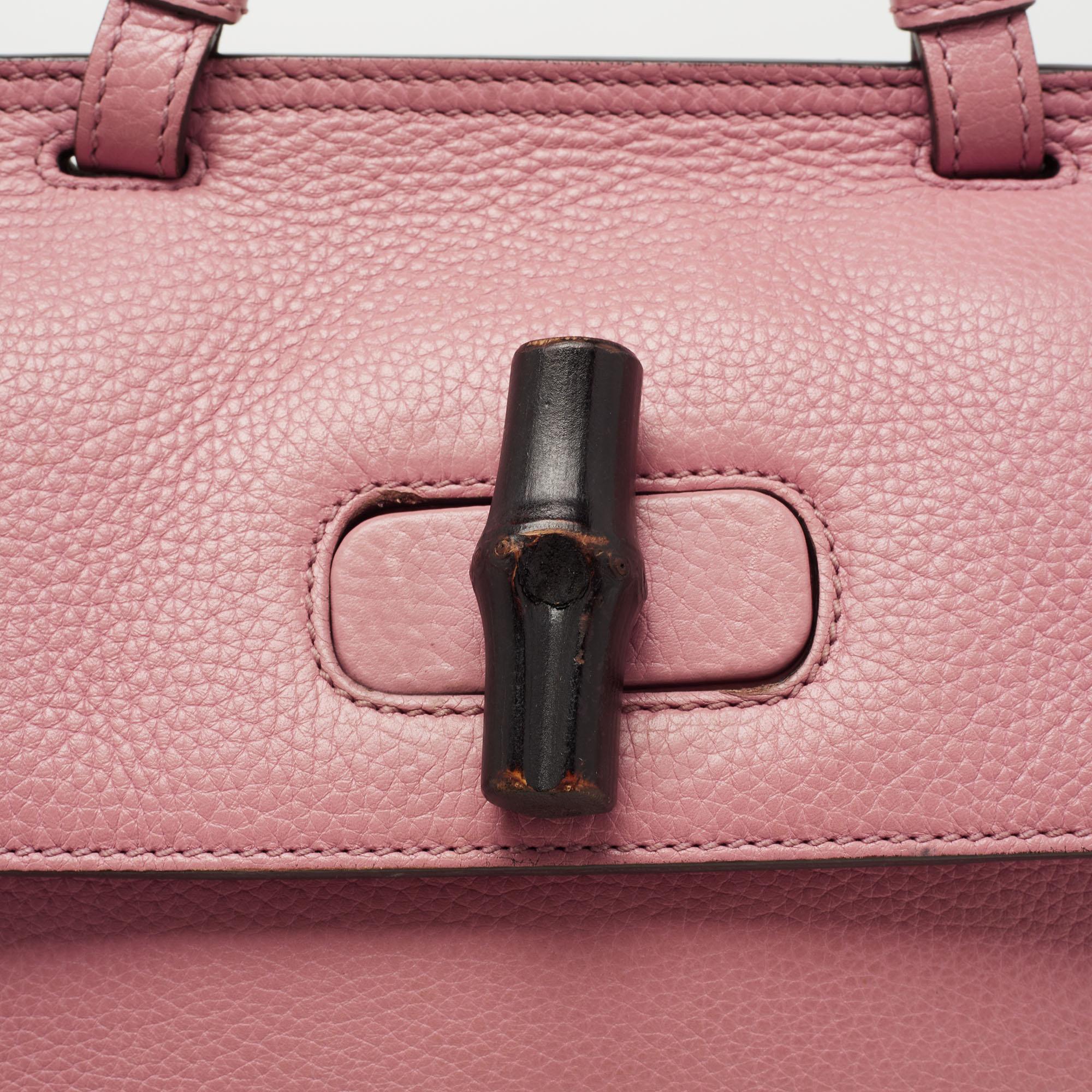 Women's Gucci Pink Leather Small Bamboo Daily Top Handle Bag