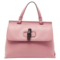 Gucci Pink Leather Small Bamboo Daily Top Handle Bag