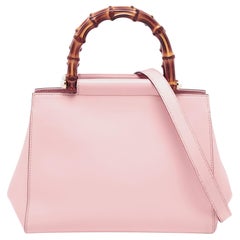Gucci Pink Leather Small Nymphaea Bamboo Tote